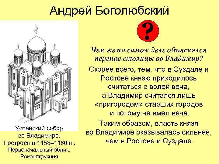 Андрей Боголюбский ? Успенский собор во Владимире. Построен в 1158– 1160 гг. Первоначальный облик.