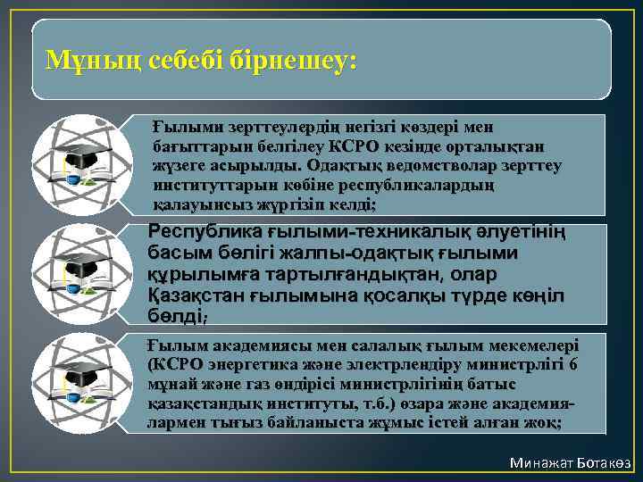 Мұның себебі бірнешеу: Ғылыми зерттеулердің негізгі көздері мен бағыттарын белгілеу КСРО кезінде орталықтан жүзеге