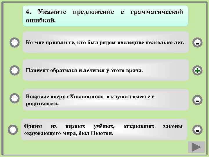 4. Укажите предложение с грамматической ошибкой. Ко мне пришли те, кто был рядом последние