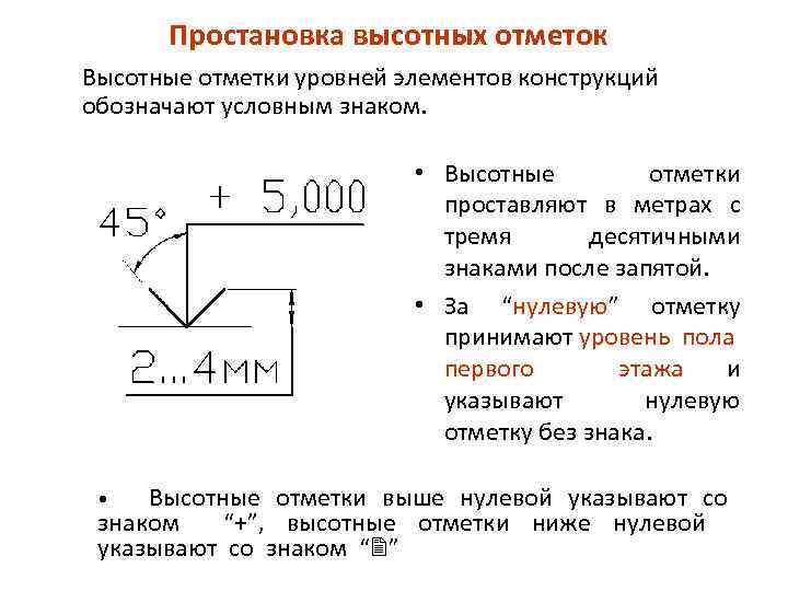 Размер высотных отметок на чертеже