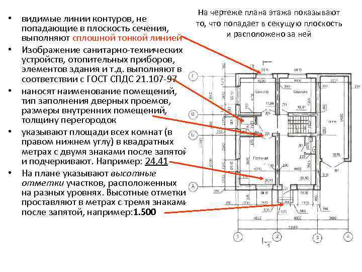 На чертеже плана этажа показывают • видимые линии контуров, не то, что попадает в