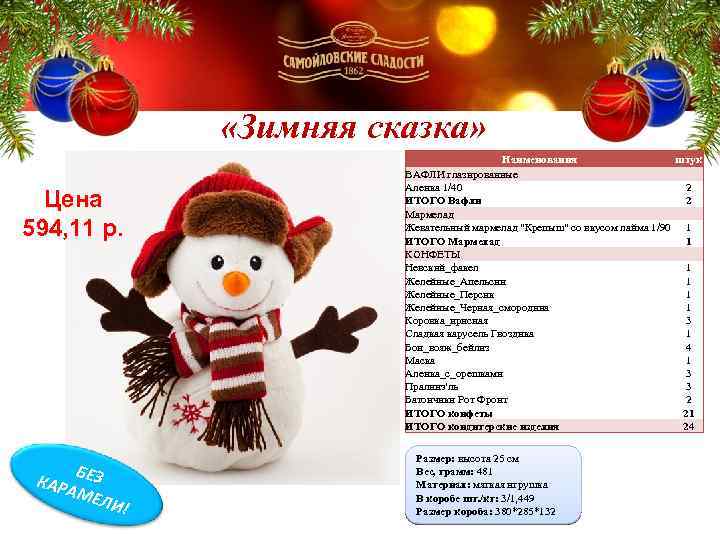  «Зимняя сказка» Цена 594, 11 р. Б КАР ЕЗ АМЕ Л И! Наименования