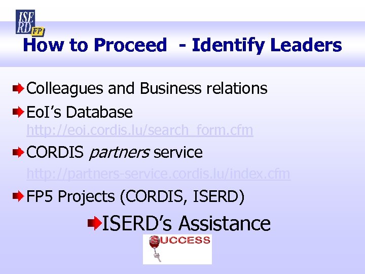 How to Proceed - Identify Leaders Colleagues and Business relations Eo. I’s Database http: