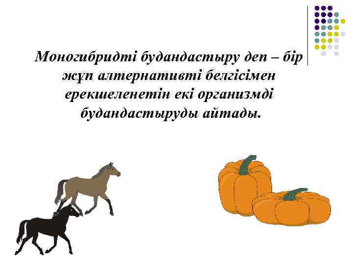 Моногибридті будандастыру деп – бір жұп алтернативті белгісімен ерекшеленетін екі организмді будандастыруды айтады. 