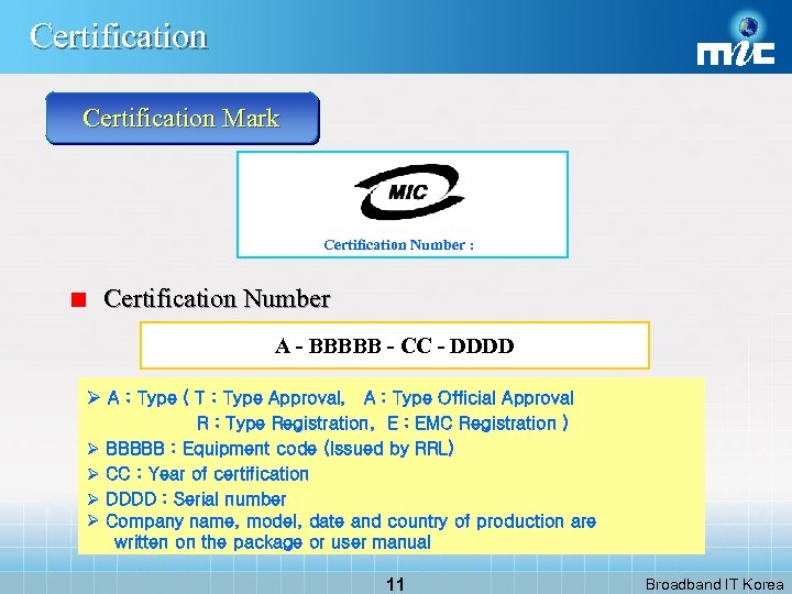 Certification Mark Certification Number : Certification Number A - BBBBB - CC - DDDD