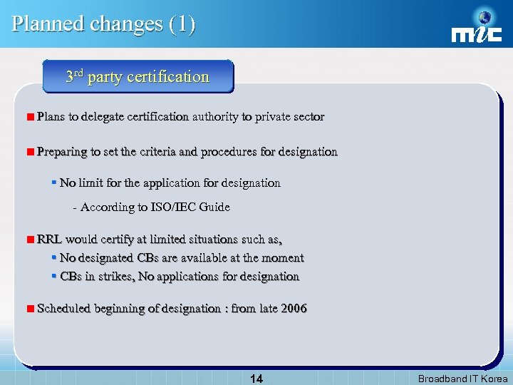 Planned changes (1) 3 rd party certification Plans to delegate certification authority to private