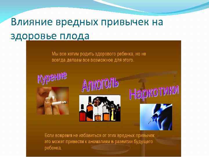 Влияние вредных привычек на здоровье плода 