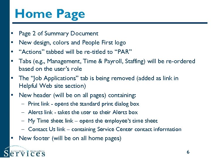 Home Page • • Page 2 of Summary Document New design, colors and People