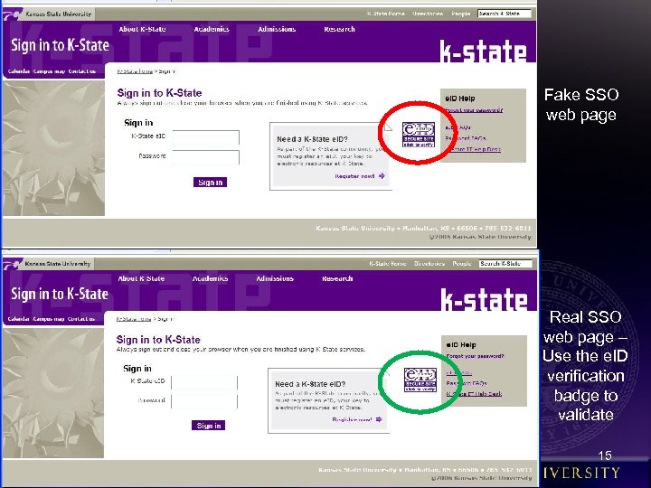 Fake SSO web page Real SSO web page – Use the e. ID verification