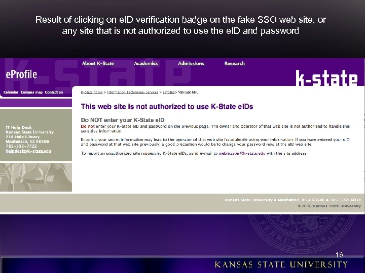 Result of clicking on e. ID verification badge on the fake SSO web site,