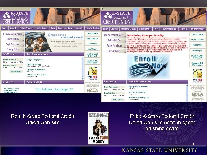 Real K-State Federal Credit Union web site Fake K-State Federal Credit Union web site
