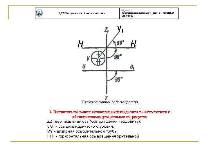 КУМО дисциплины «Основы геодезии» Версия 1. Идентификационный номер – ДСМ- 2. 4 ГК ОПД.