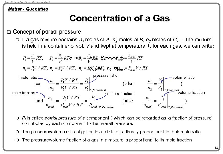 CH 4751 Lecture Notes 8 (Erzeng Xue) Matter - Quantities Concentration of a Gas