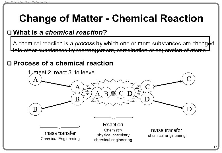 CH 4751 Lecture Notes 9 (Erzeng Xue) Change of Matter - Chemical Reaction q