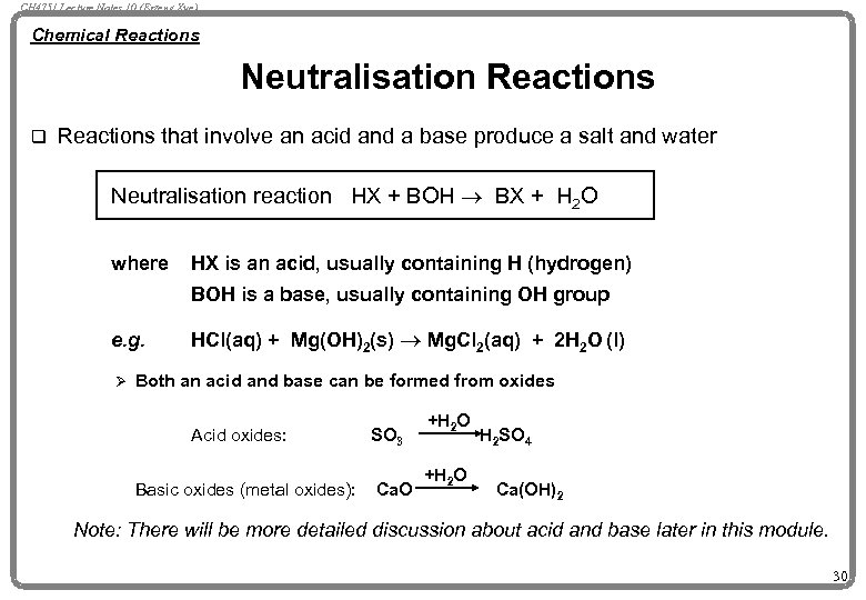 CH 4751 Lecture Notes 10 (Erzeng Xue) Chemical Reactions Neutralisation Reactions q Reactions that