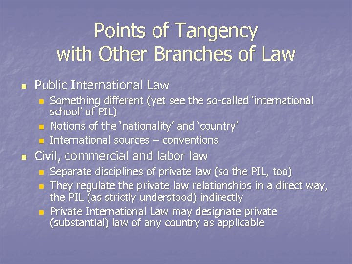 Points of Tangency with Other Branches of Law n Public International Law n n