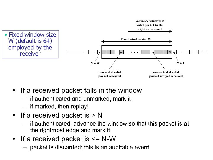  • Fixed window size W (default is 64) employed by the receiver •