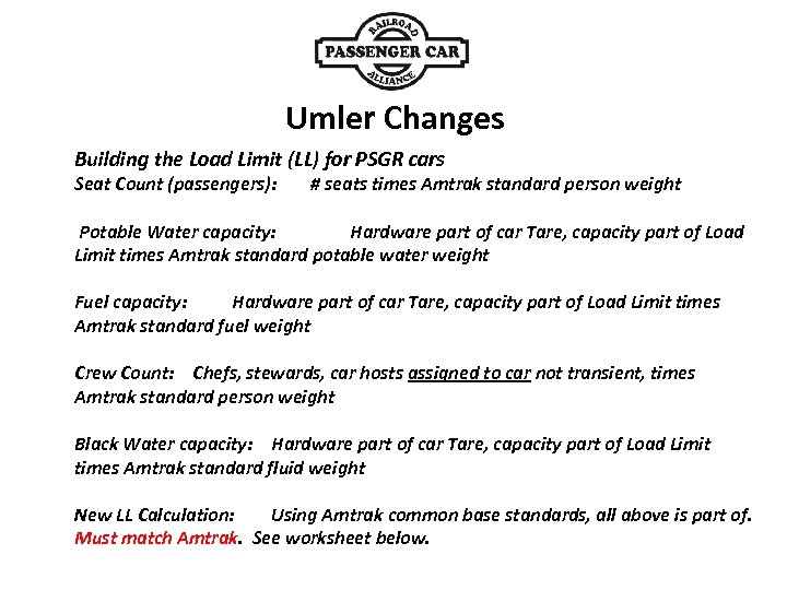 Umler Changes Building the Load Limit (LL) for PSGR cars Seat Count (passengers): #