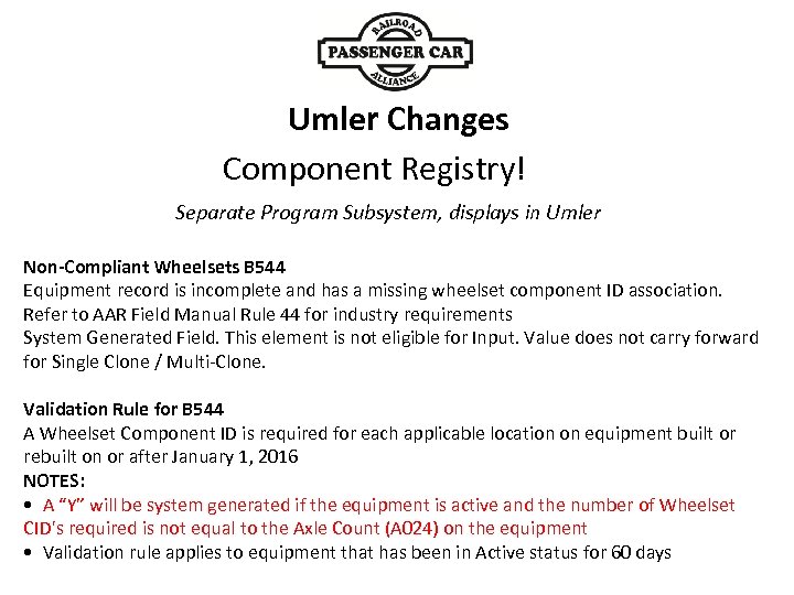 Umler Changes Component Registry! Separate Program Subsystem, displays in Umler Non-Compliant Wheelsets B 544