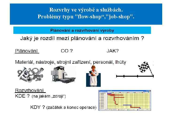 Rozvrhy ve výrobě a službách. Problémy typu 