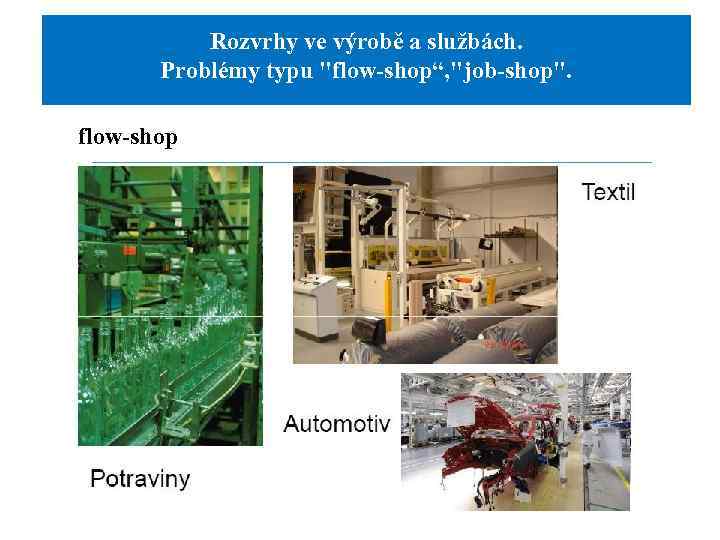 Rozvrhy ve výrobě a službách. Problémy typu 