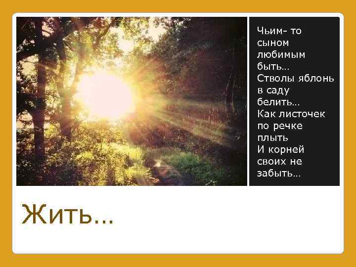 Чьим- то сыном любимым быть… Стволы яблонь в саду белить… Как листочек по речке