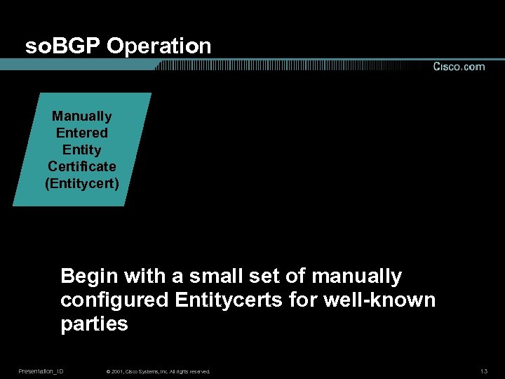 so. BGP Operation Manually Entered Entity Certificate (Entitycert) Begin with a small set of