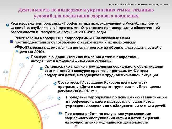 Агентство Республики Коми по социальному развитию Деятельность по поддержке и укреплению семьи, созданию условий