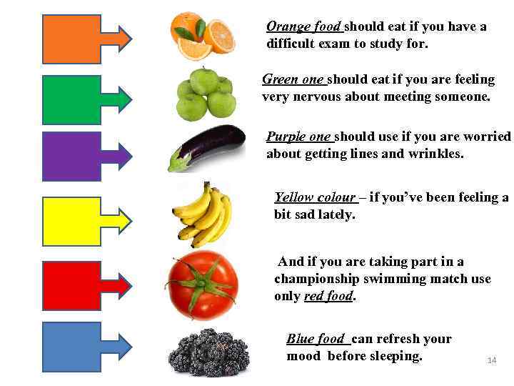 Orange food should eat if you have a difficult exam to study for. Green