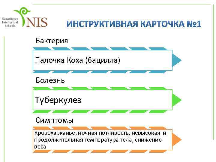 Бактерия Палочка Коха (бацилла) Болезнь Туберкулез Симптомы Кровохарканье, ночная потливость, невысокая и продолжительная температура