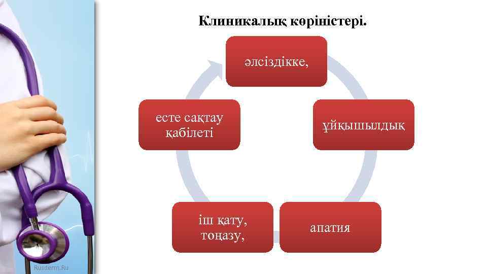  Клиникалық көріністері. әлсіздікке, есте сақтау қабілеті іш қату, тоңазу, Rusderm. Ru ұйқышылдық апатия