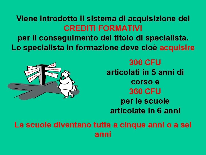 Viene introdotto il sistema di acquisizione dei CREDITI FORMATIVI per il conseguimento del titolo