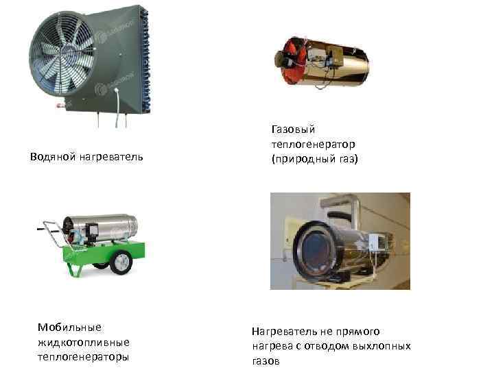 Водяной нагреватель Мобильные жидкотопливные теплогенераторы Газовый теплогенератор (природный газ) Нагреватель не прямого нагрева с