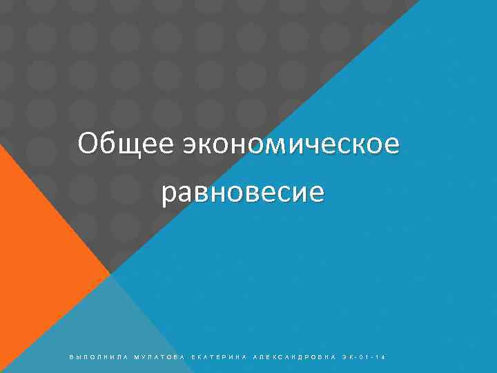 Общее экономическое равновесие В Ы П О Л Н И Л А М У