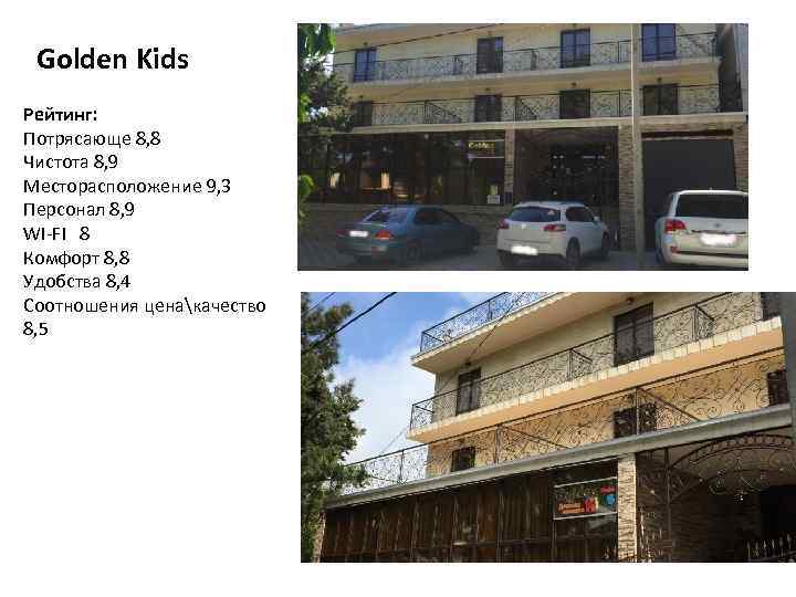 Golden Kids Рейтинг: Потрясающе 8, 8 Чистота 8, 9 Месторасположение 9, 3 Персонал 8,