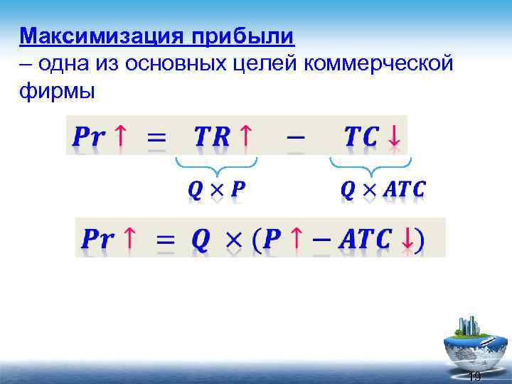Максимизация прибыли – одна из основных целей коммерческой фирмы 19 