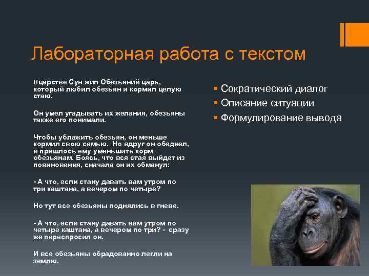 Лабораторная работа с текстом В царстве Сун жил Обезьяний царь, который любил обезьян и