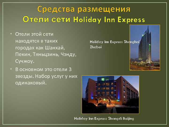 Средства размещения Отели сети Holiday Inn Express • Отели этой сети находятся в таких