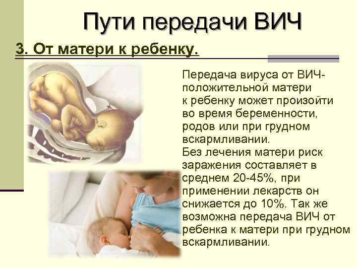Пути передачи ВИЧ 3. От матери к ребенку. Передача вируса от ВИЧположительной матери к
