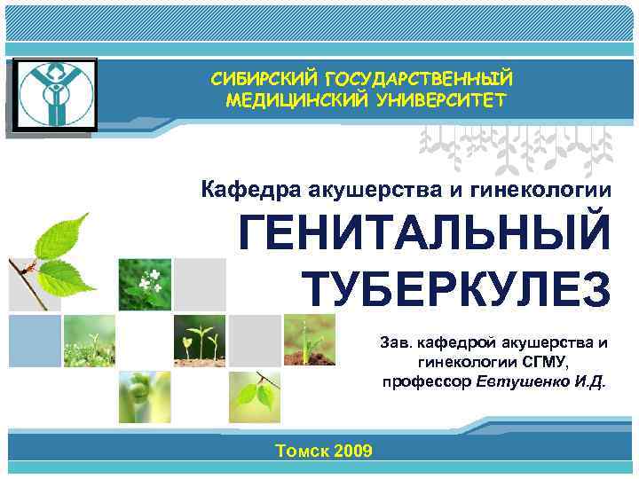 L/O/G/O СИБИРСКИЙ ГОСУДАРСТВЕННЫЙ МЕДИЦИНСКИЙ УНИВЕРСИТЕТ Кафедра акушерства и гинекологии ГЕНИТАЛЬНЫЙ ТУБЕРКУЛЕЗ Зав. кафедрой акушерства