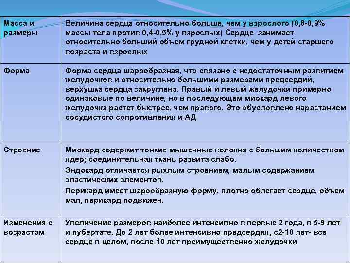 Масса и размеры Величина сердца относительно больше, чем у взрослого (0, 8 -0, 9%