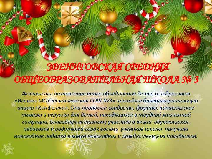 ЗВЕНИГОВСКАЯ СРЕДНЯЯ ОБЩЕОБРАЗОВАТЕЛЬНАЯ ШКОЛА № 3 Активисты разновозрастного объединения детей и подростков «Исток» МОУ