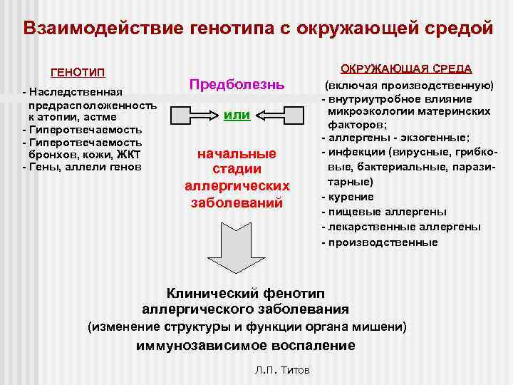 Взаимодействие генотипа с окружающей средой ГЕНОТИП - Наследственная предрасположенность к атопии, астме - Гиперотвечаемость