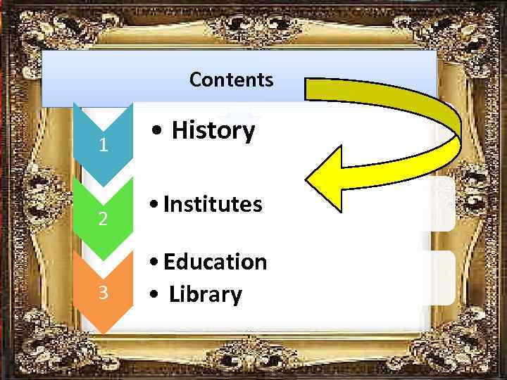  Contents 1 2 3 • History • Institutes • Education • Library 