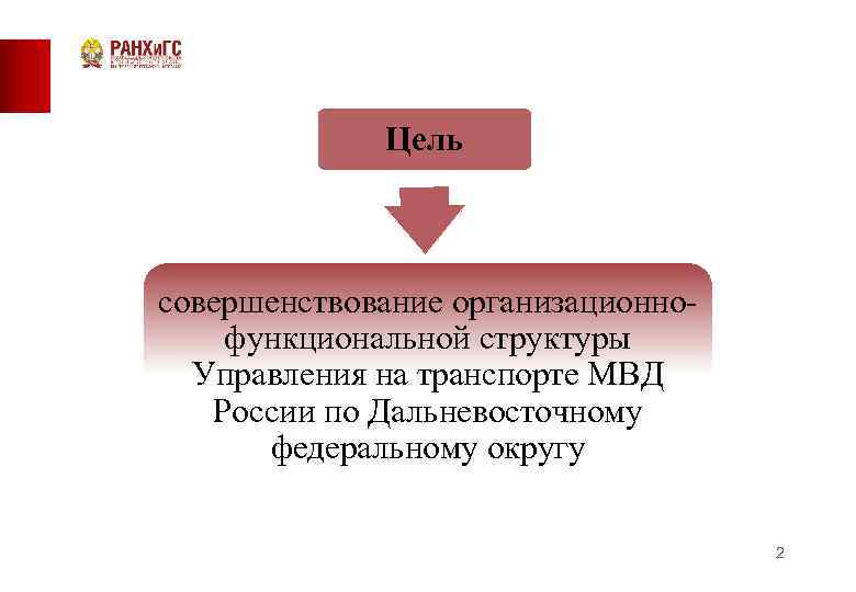 Цель совершенствование организационнофункциональной структуры Управления на транспорте МВД России по Дальневосточному федеральному округу 2