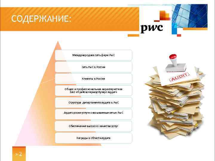 СОДЕРЖАНИЕ: Международная сеть фирм Pw. C Сеть Pw. C в России Клиенты в России