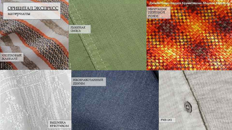 Дизайн-бюро Андрея Бурматикова. Марина Мешкова ОРИЕНТАЛ ЭКСПРЕСС материалы ИМИТАЦИЯ ПЛЕТЕНОЙ КОЖИ ЛЬНЯНАЯ СМЕСЬ ХЛОПКОВЫЙ