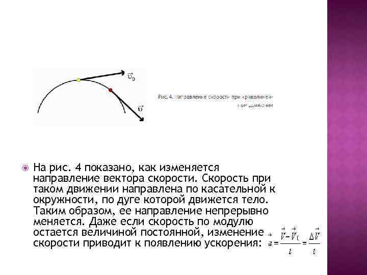  На рис. 4 показано, как изменяется направление вектора скорости. Скорость при таком движении