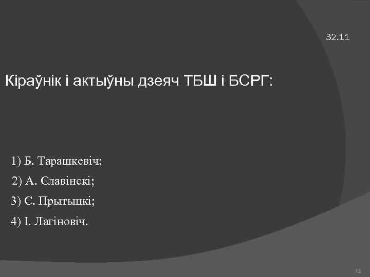 32. 11 Кіраўнік і актыўны дзеяч ТБШ і БСРГ: 1) Б. Тарашкевіч; 2) А.