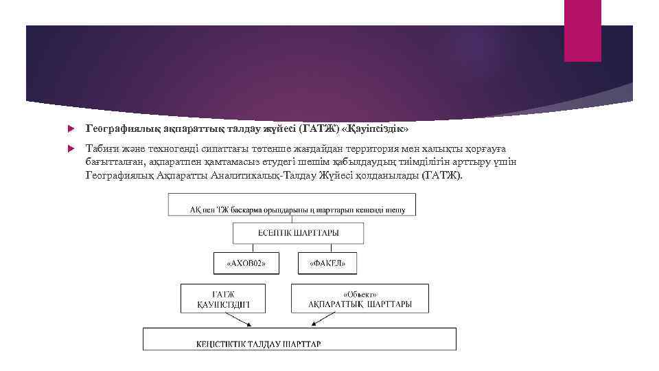  Географиялық ақпараттық талдау жүйесі (ГАТЖ) «Қауіпсіздік» Табиғи және техногенді сипаттағы төтенше жағдайдан территория